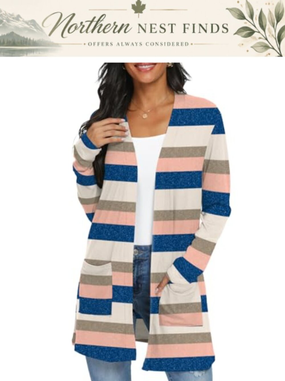 Qixing Womens Long Sleeve Lightweight Open Front Cardigan with Pockets